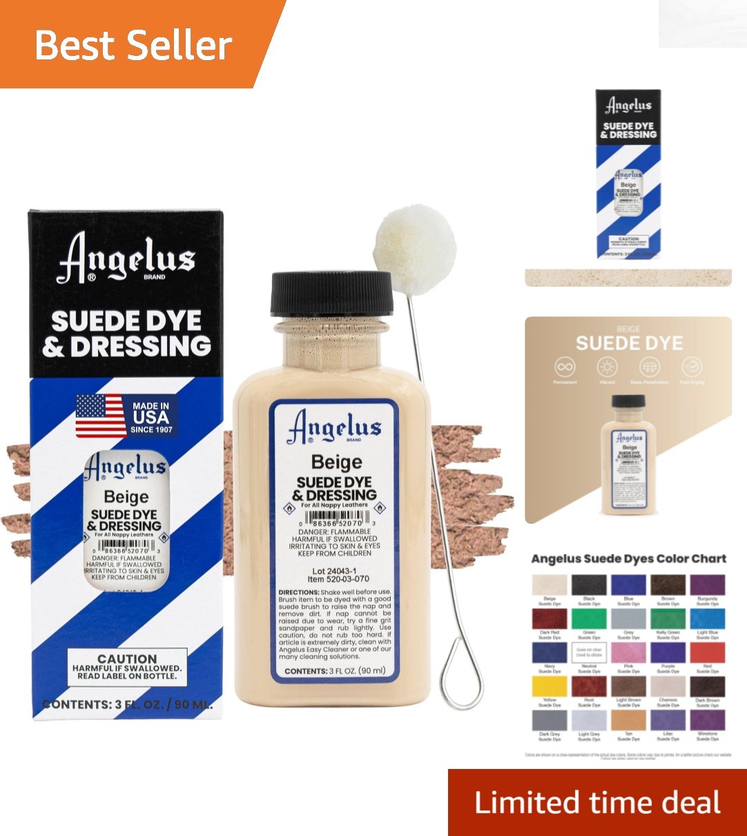 USA-Made 3 oz Beige Suede Dye for Lasting Color – Perfect for Shoes & Jackets