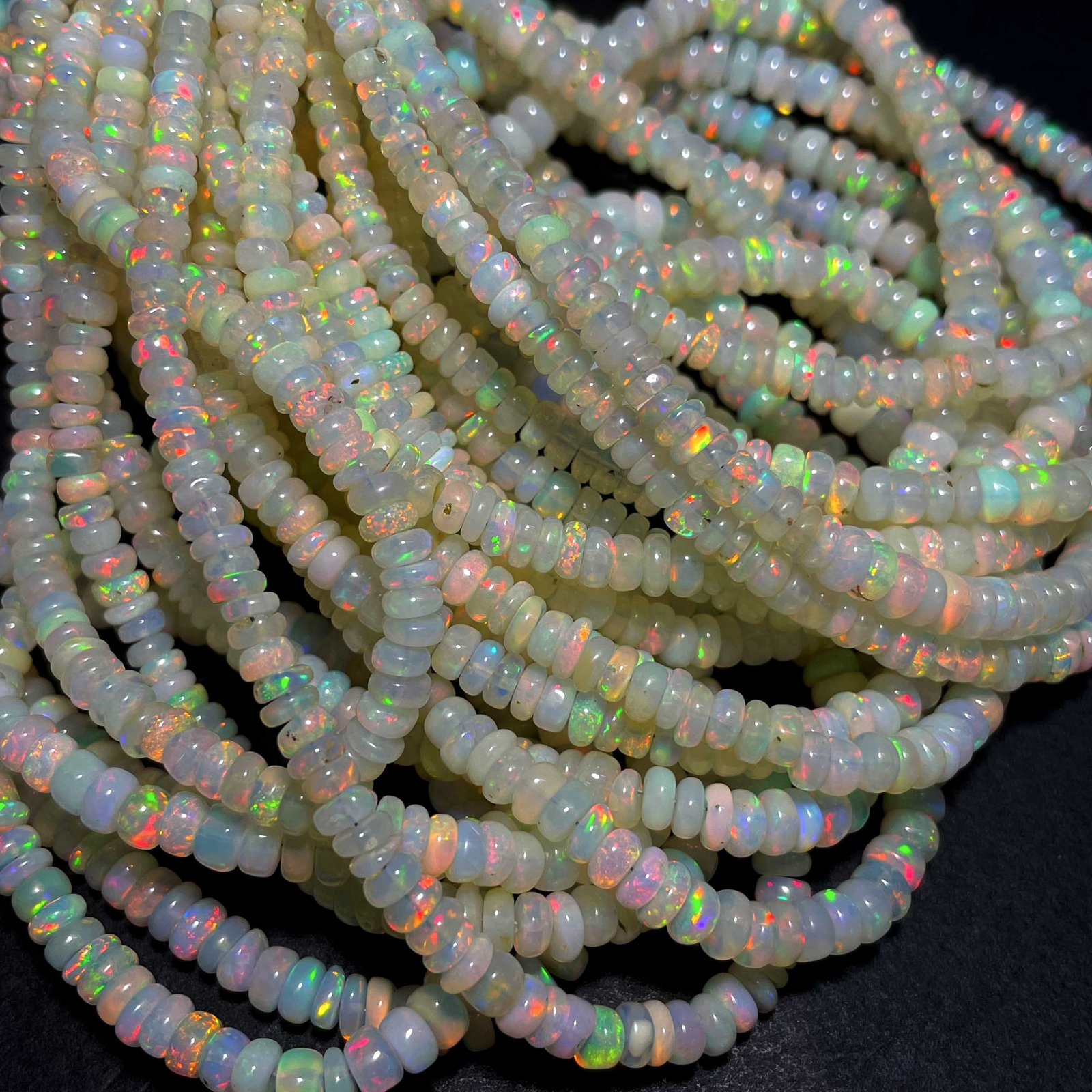 Natural Ethiopian Opal Multi Fire Gemstone Rondelle Beads 3-6 mm 54 CT 17 Inch