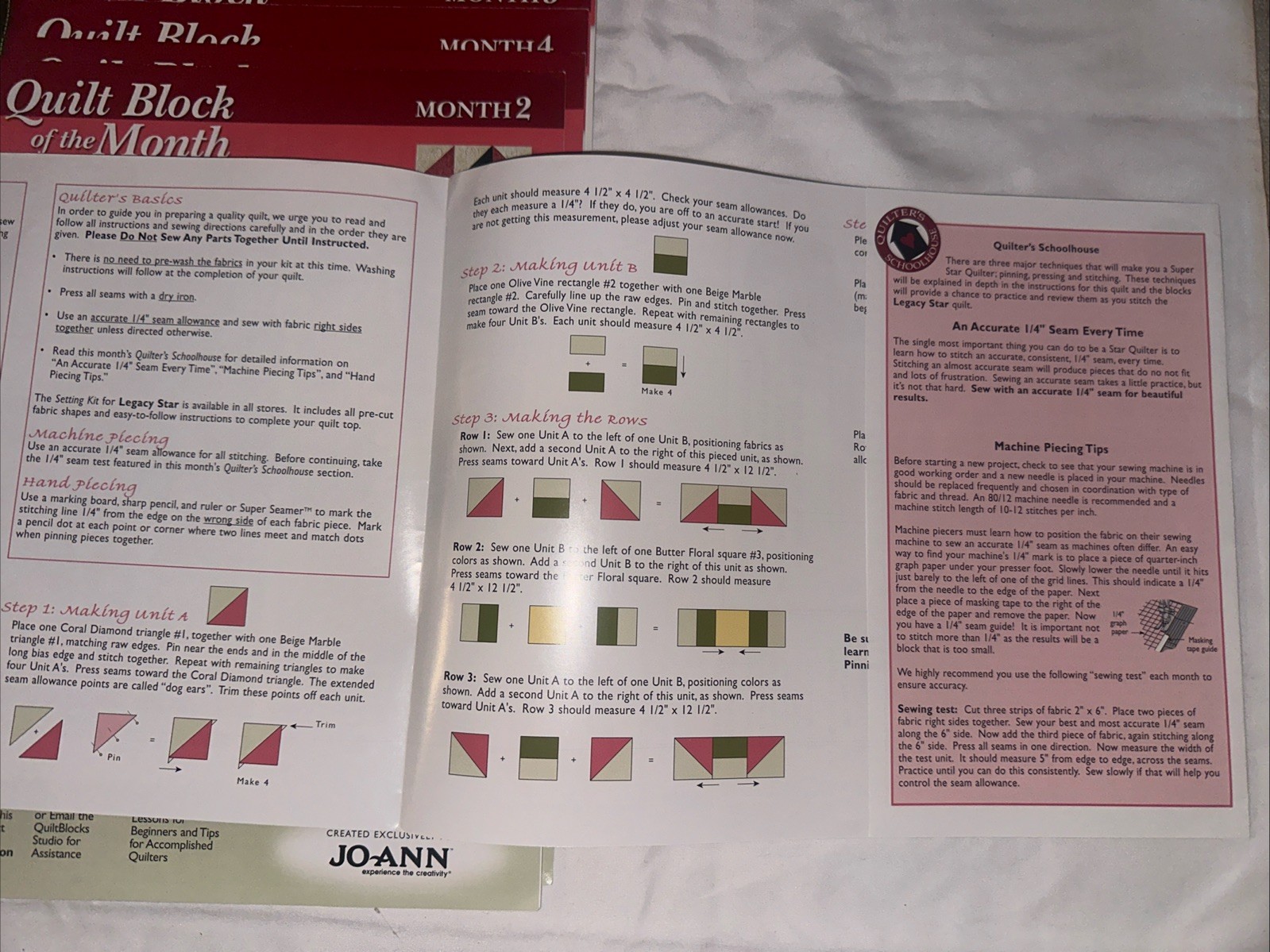 Quilt Block of Month JoAnn” Instruction Books 1-10 Only ( No Fabric )