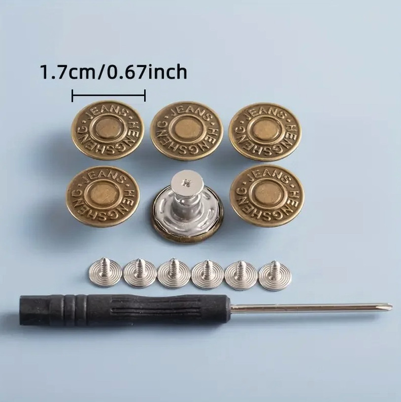 10pcs Adjustable No Sew Jeans Buttons Metal Snap Fastener Set – NEW
