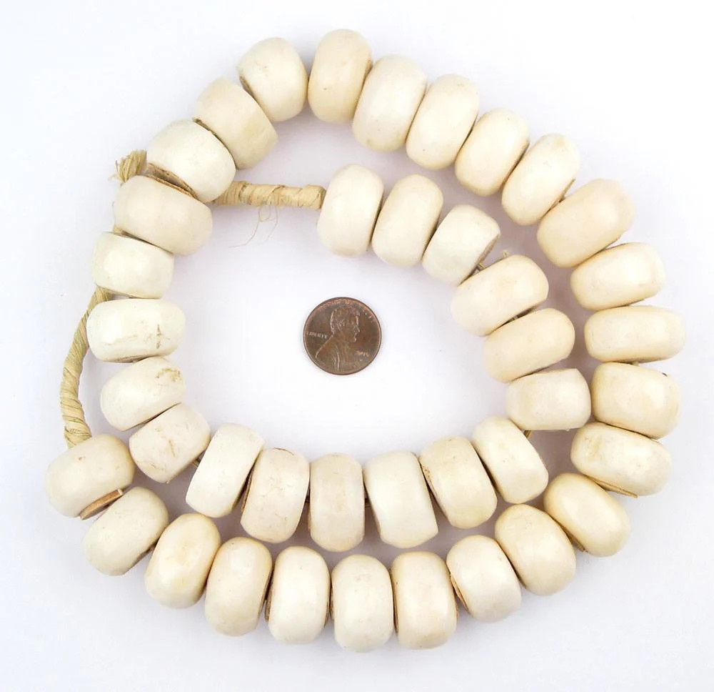 White Bone Beads Large 26mm Kenya African Round Large Hole 26 Inch Strand
