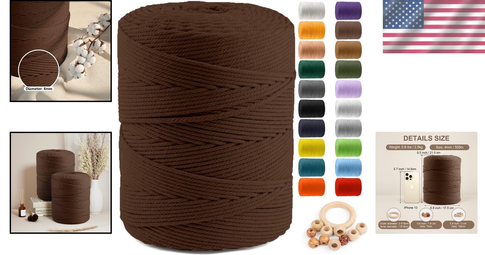Eco-Friendly 4mm Brown Macrame Rope 500m
