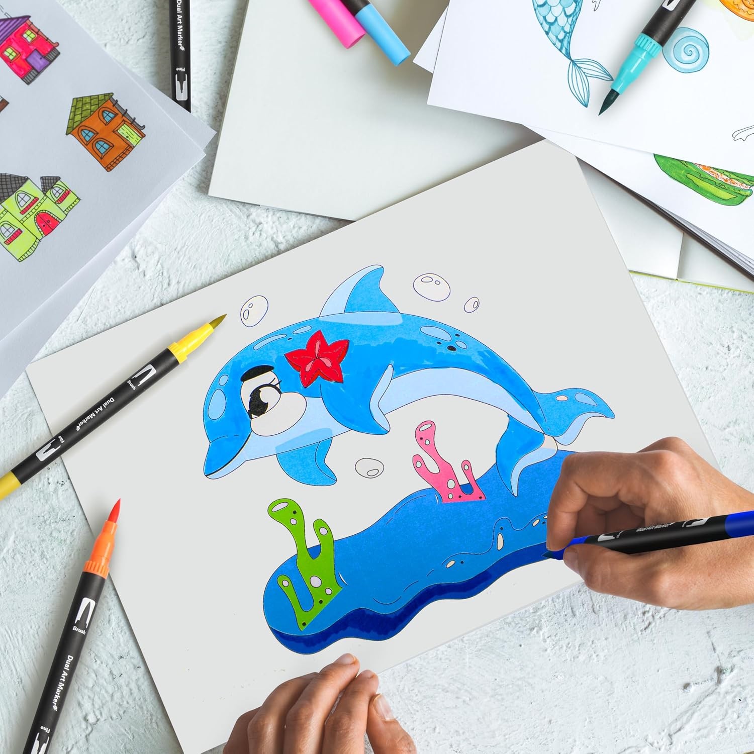 Dual Brush Art Markers for Sketching Doodling Lettering & Coloring