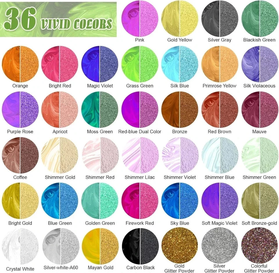 36 Colors – 10G/Bottle of Natural Pigment Powder for Epoxy Resin