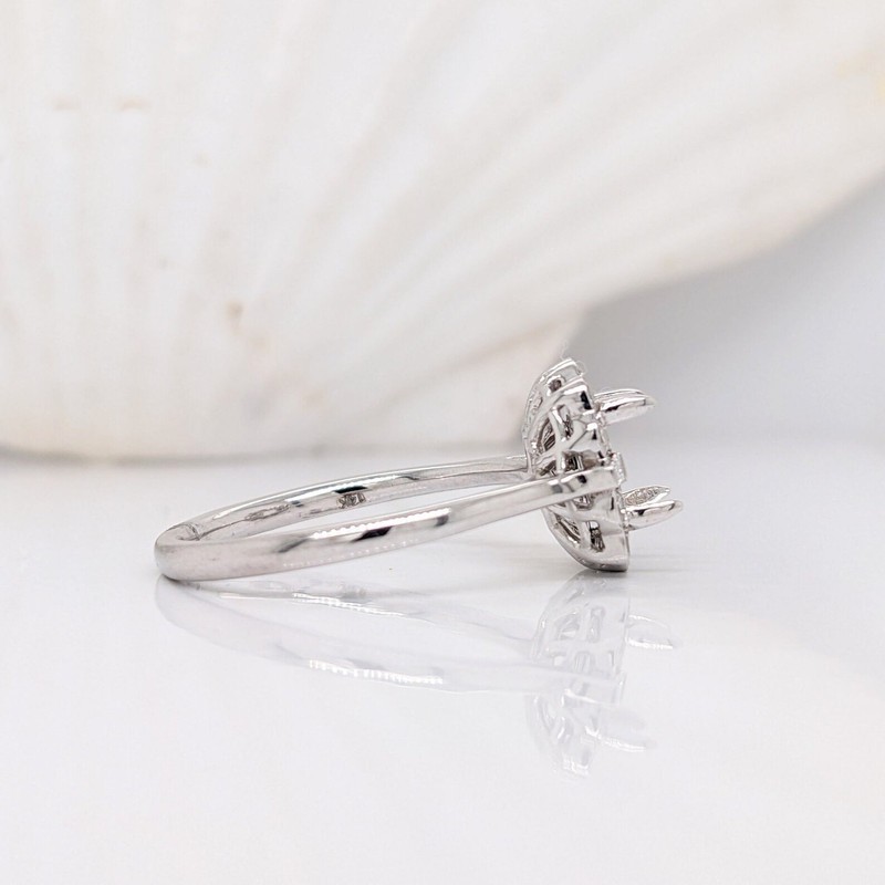 Emerald Cut 7x5mm Semi Mount Ring 925 Sterling Silver Scalloped Halo Women Ring