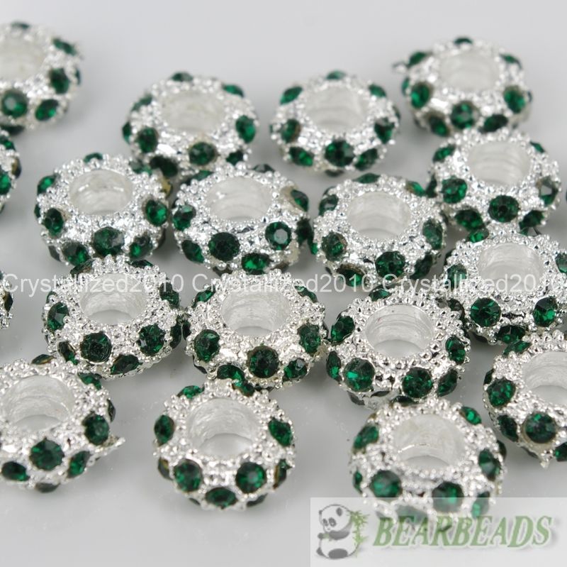 50Pcs Big Hole Crystal Rhinestone Pave Rondelle Spacer Beads Fit European Charm