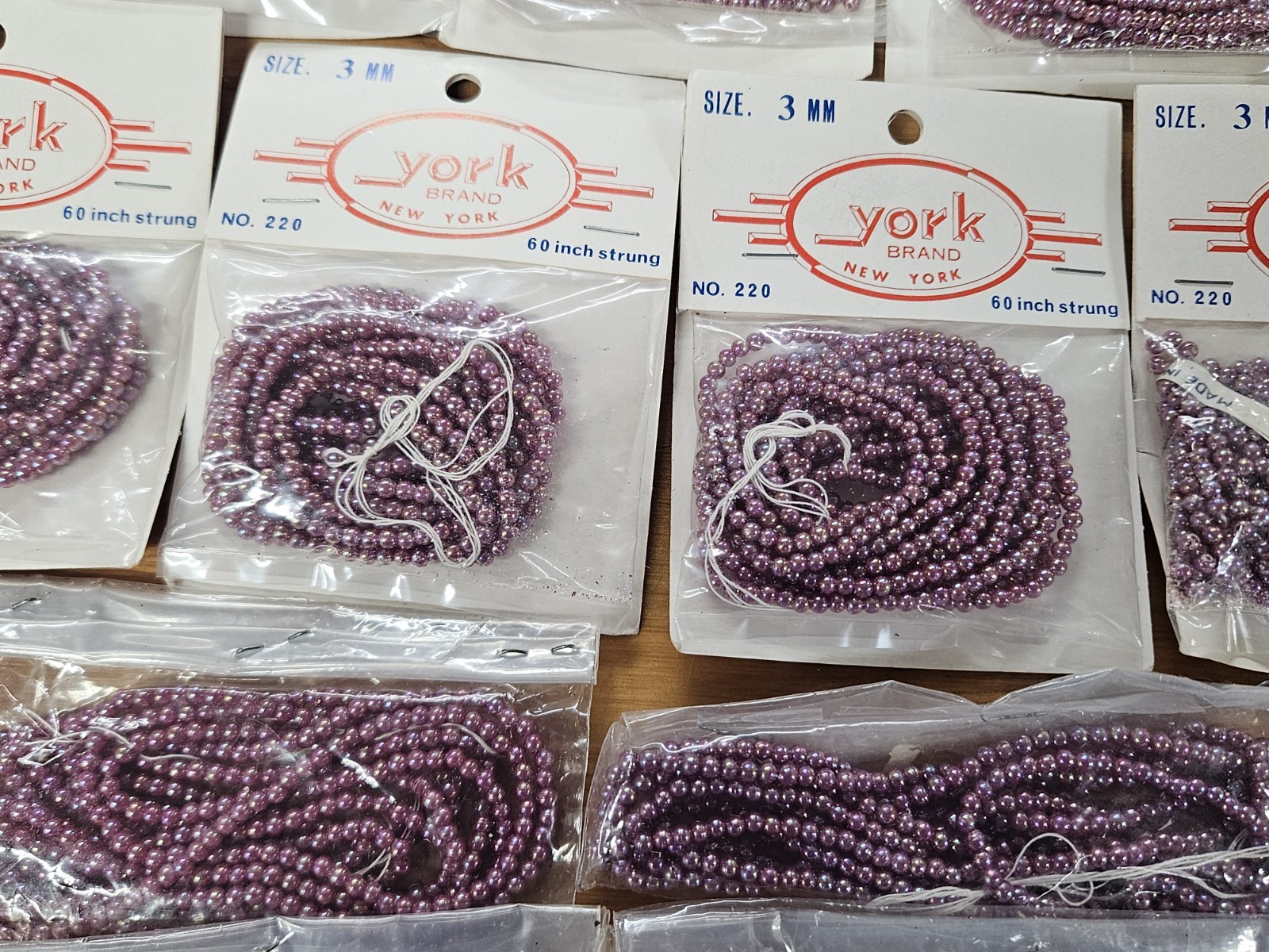 Lot 68 York Brand 3mm Iridescent AB Mauve Japanese String Pearls Plastic Beads