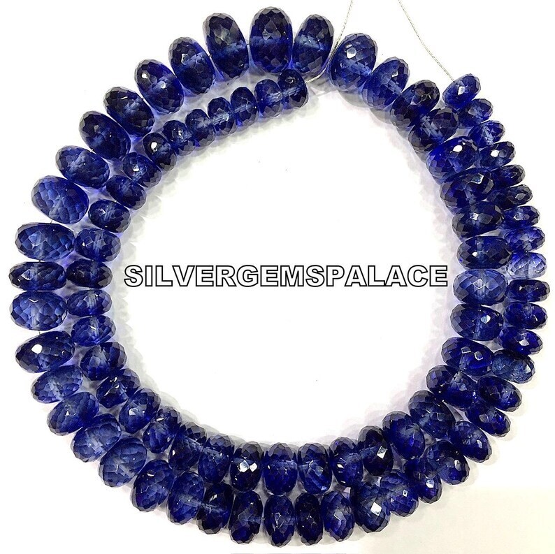 Extremely Rare~Blue Sapphire Faceted Rondelle Deep Blue Large Gemstone Beads.