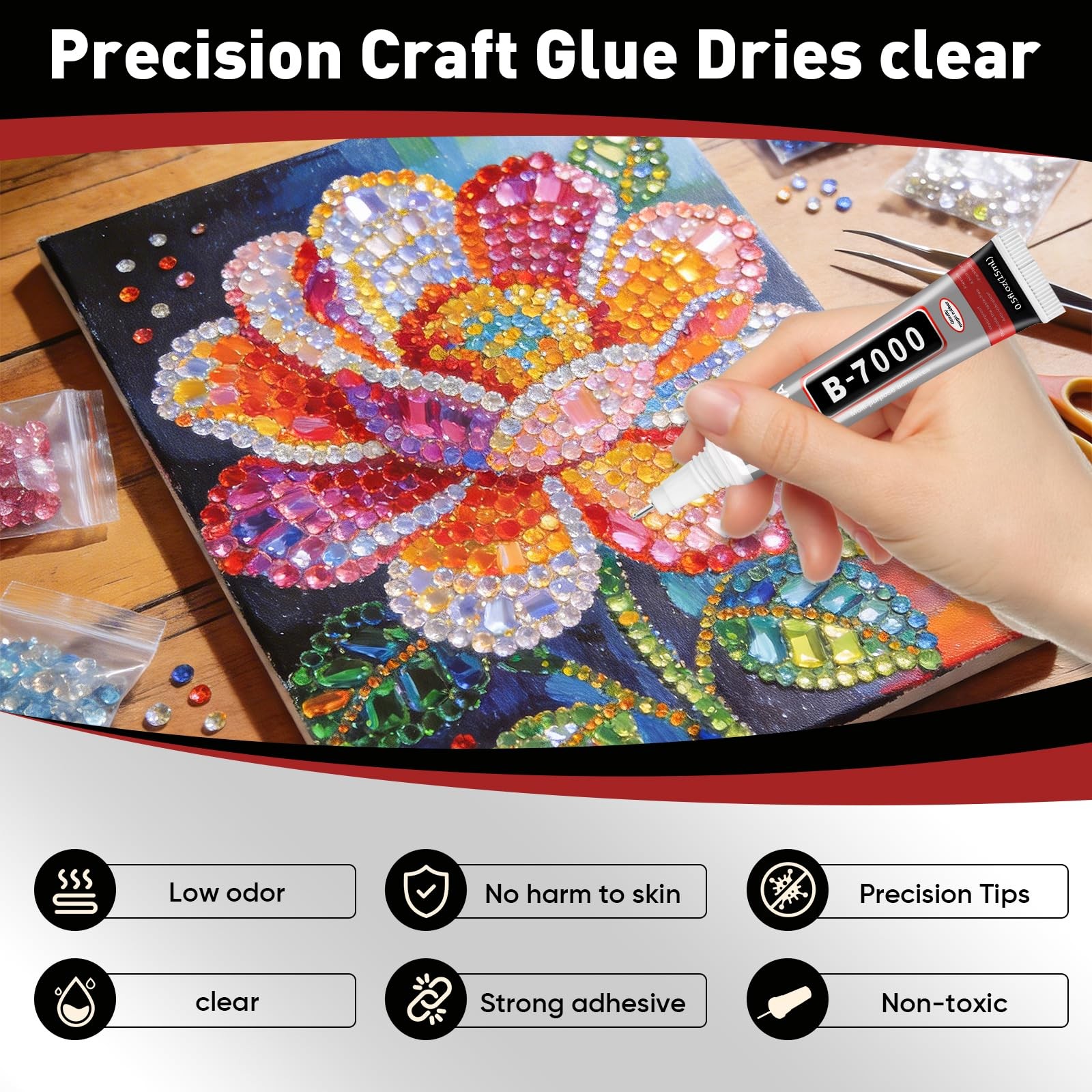 8 PCS 15ml B7000 Glue Clear with Precision Tip, Bedazzling Glue, Super