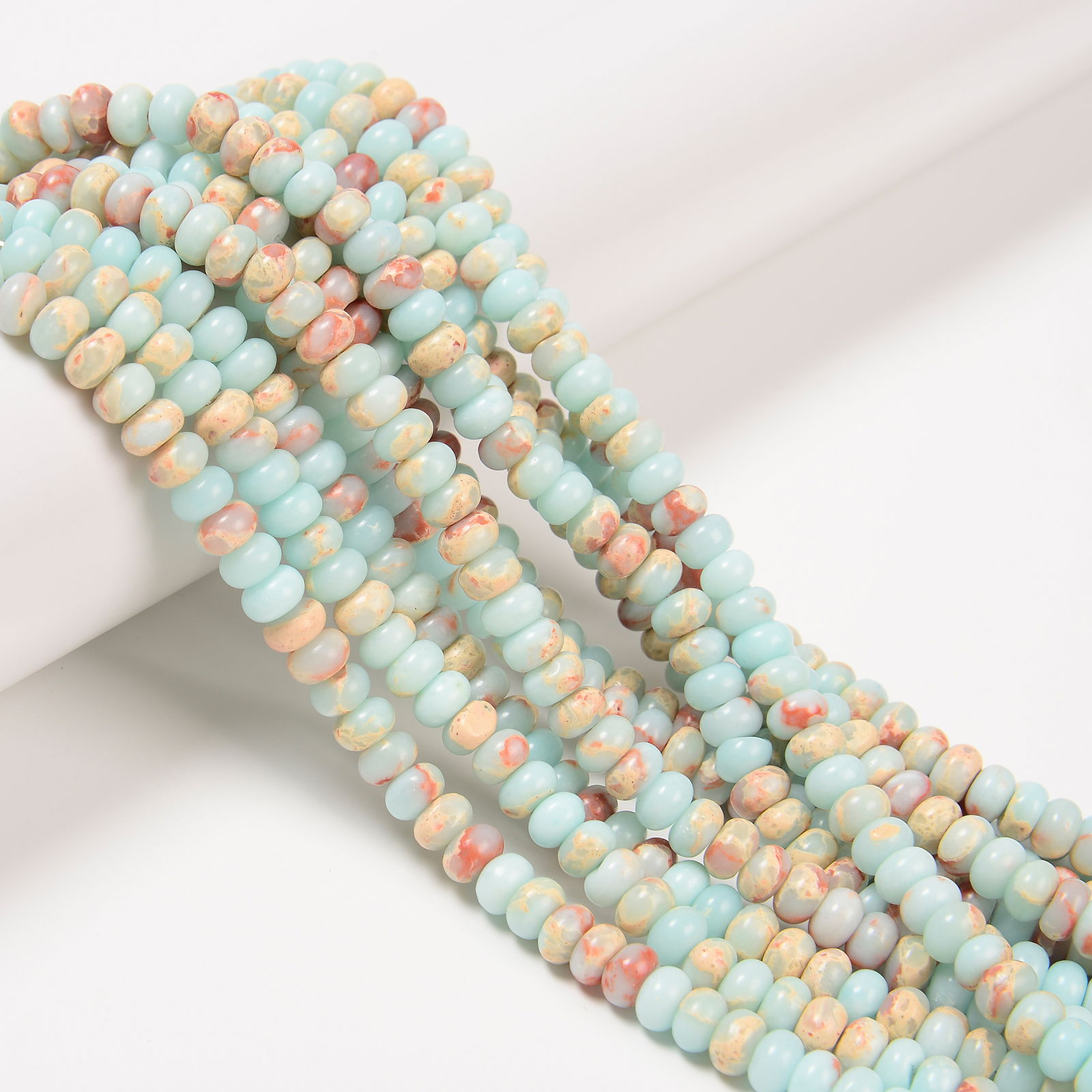 Light Blue Aqua Terra Jasper Smooth Rondelle Beads Size 4x6mm 15.5” Strand