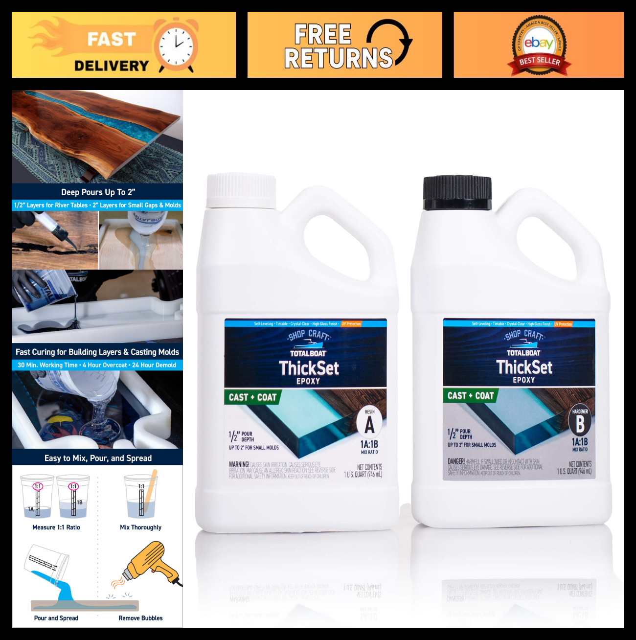 Thickset Deep Pour Epoxy Resin Kit – 2 Quart Crystal Clear for Casting, River Ta