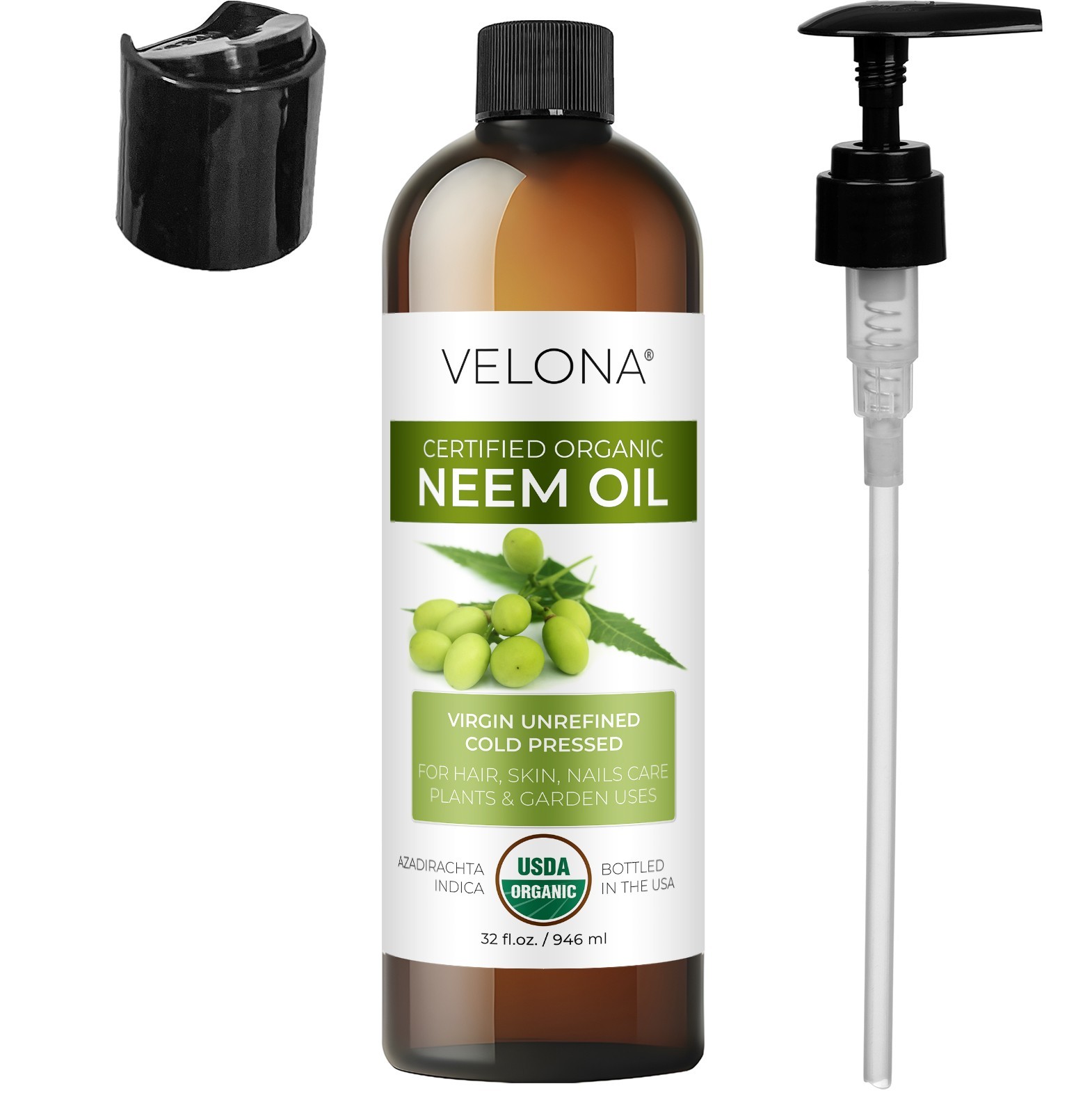 Velona Neem Oil USDA Certified Organic – 32 oz Virgin, Unrefined, Cold Pressed