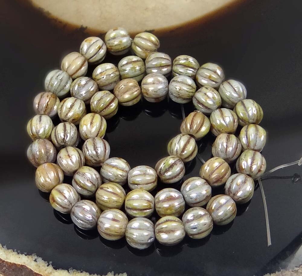50 Czech Glass Melon Round Beads 5mm – Luster – Opaque Green