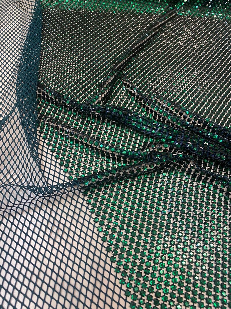 Emerald Diamond Rhinestone Mesh Fabric – Sparkly Crystal Net Fabric By The Yard