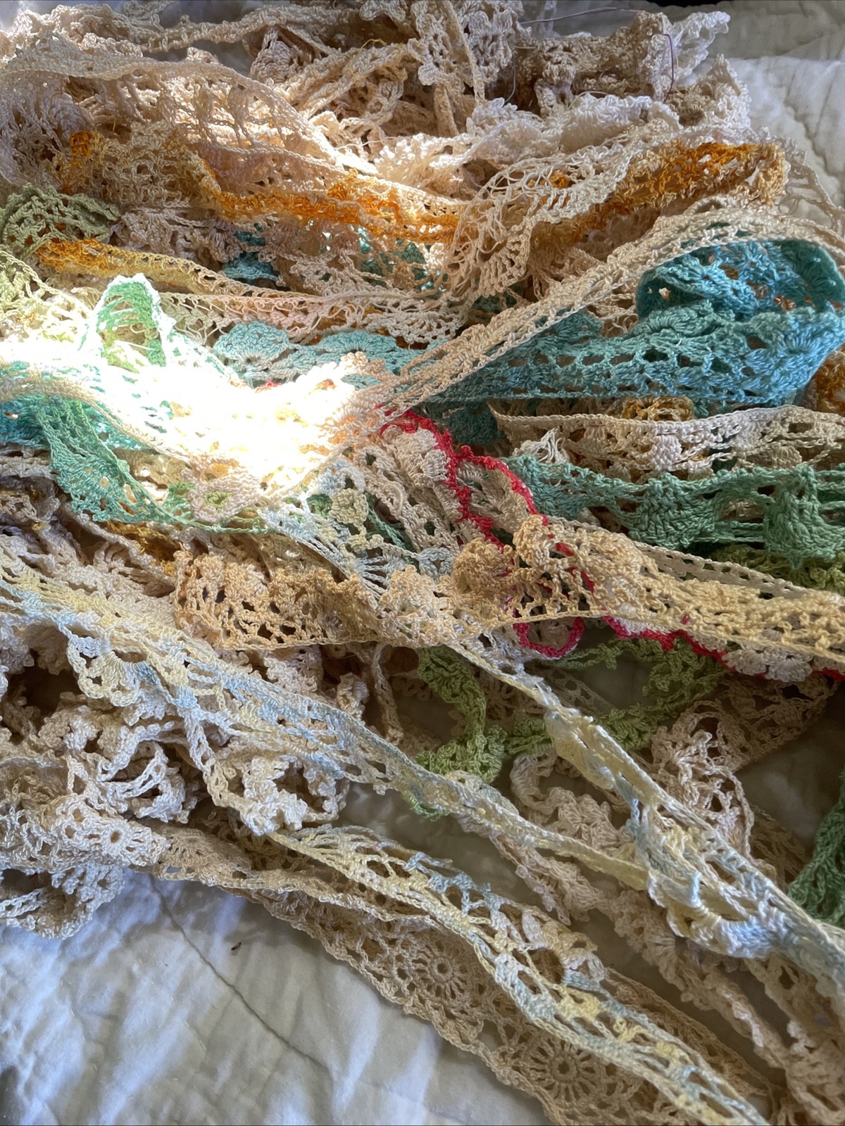 1+ lbs Vintage Lace Crochet Ribbon Trim Edging Remnants Scraps Sewing Craft 50pc