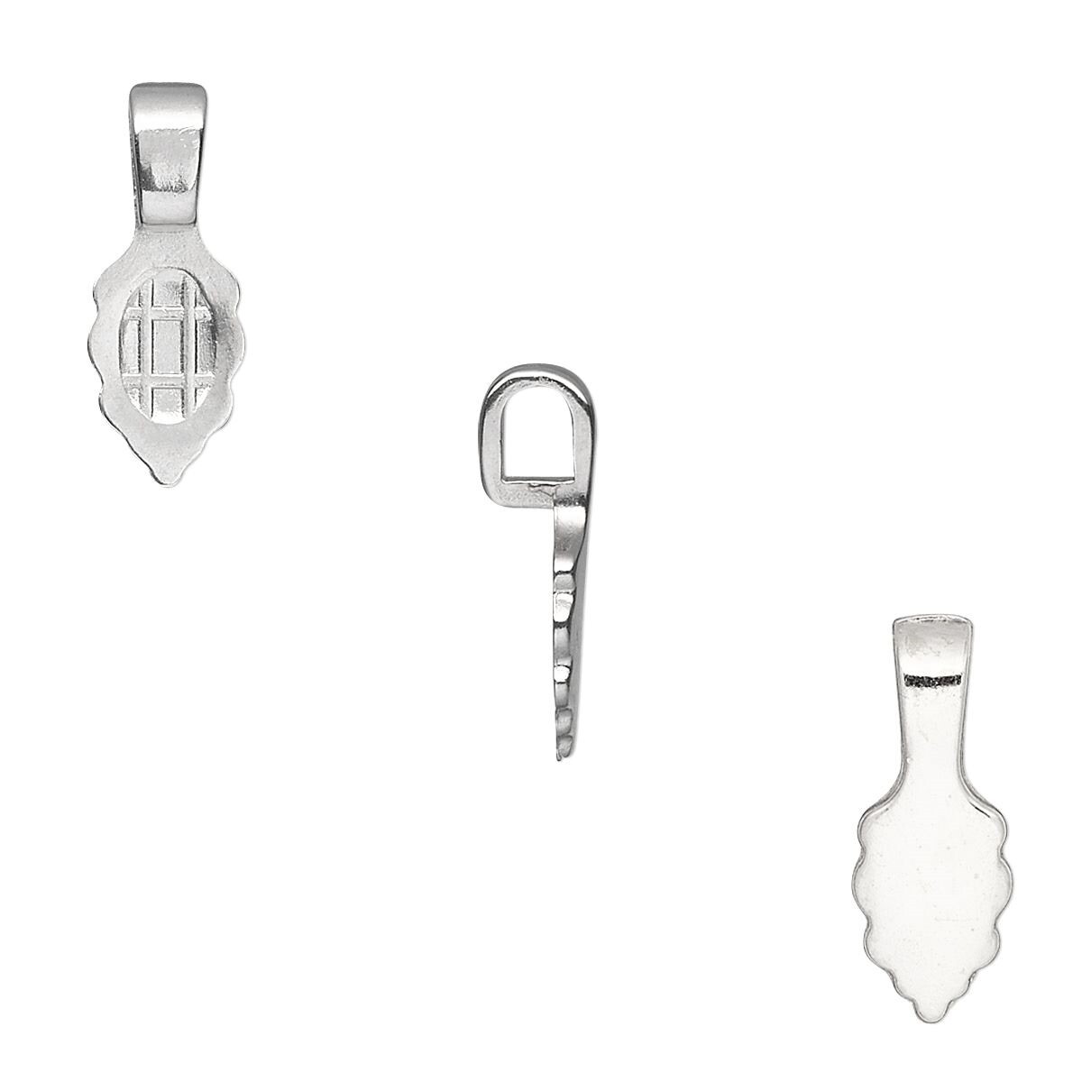 Bail, Aanraku, 5 Medium Sterling Silver Plated 8x21mm Glue on Bails For Pendants