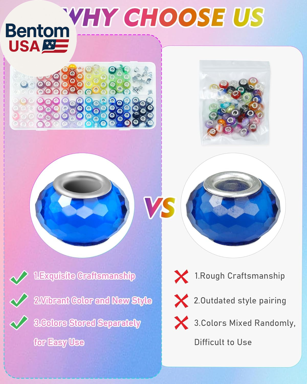 143PCS European Large Hole Beads for Jewelry Making – 12 Colors Glass Big Hole