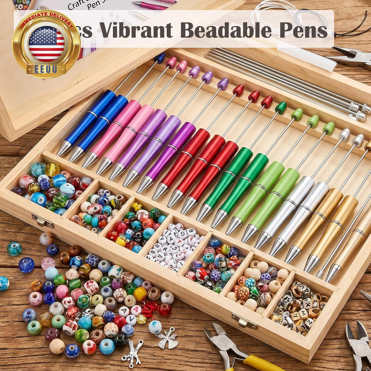 30Pcs Multicolor Beadable Pens Bulk – DIY Customizable Pen Set for Crafting, Smo