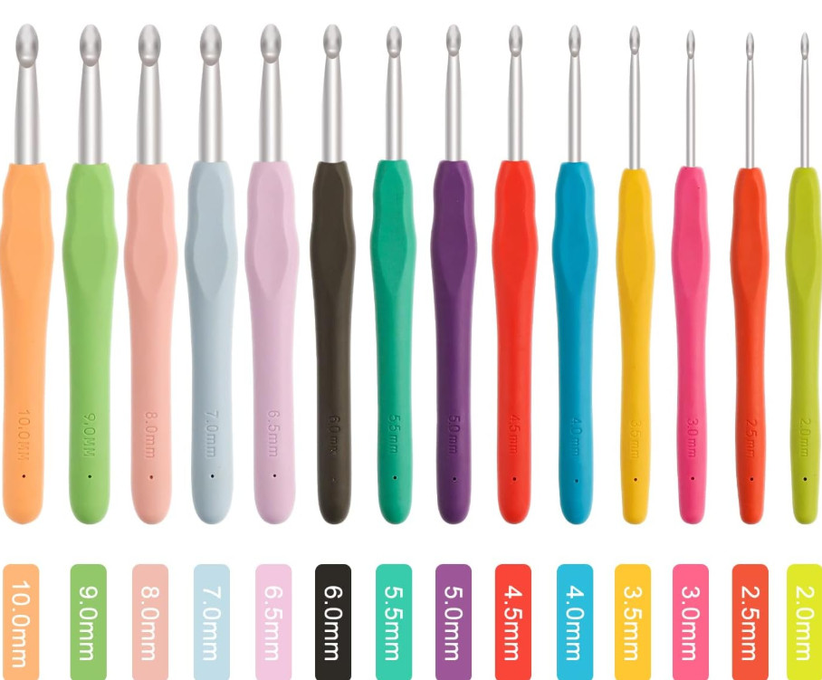 14 Pcs Crochet Hooks Set Clover Amour Steel Pastel Ergonomic Easy Grip Bright