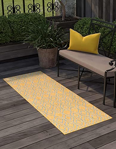 Jill Zarin Outdoor Collection Area 2′ x 8′ (Runner) Yellow and Aqua/Light Blue