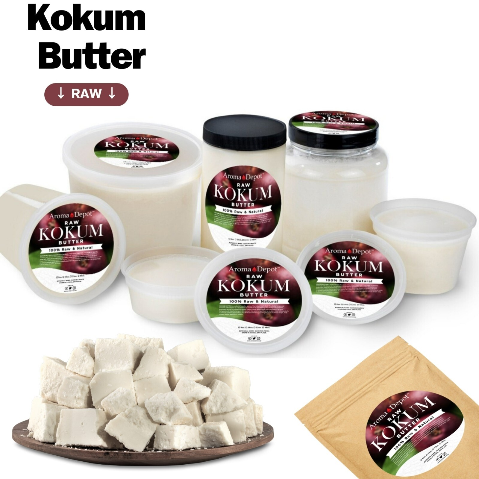 Kokum Butter Premium 100% Pure Raw Cold Pressed Natural 1 oz to 25 lbs