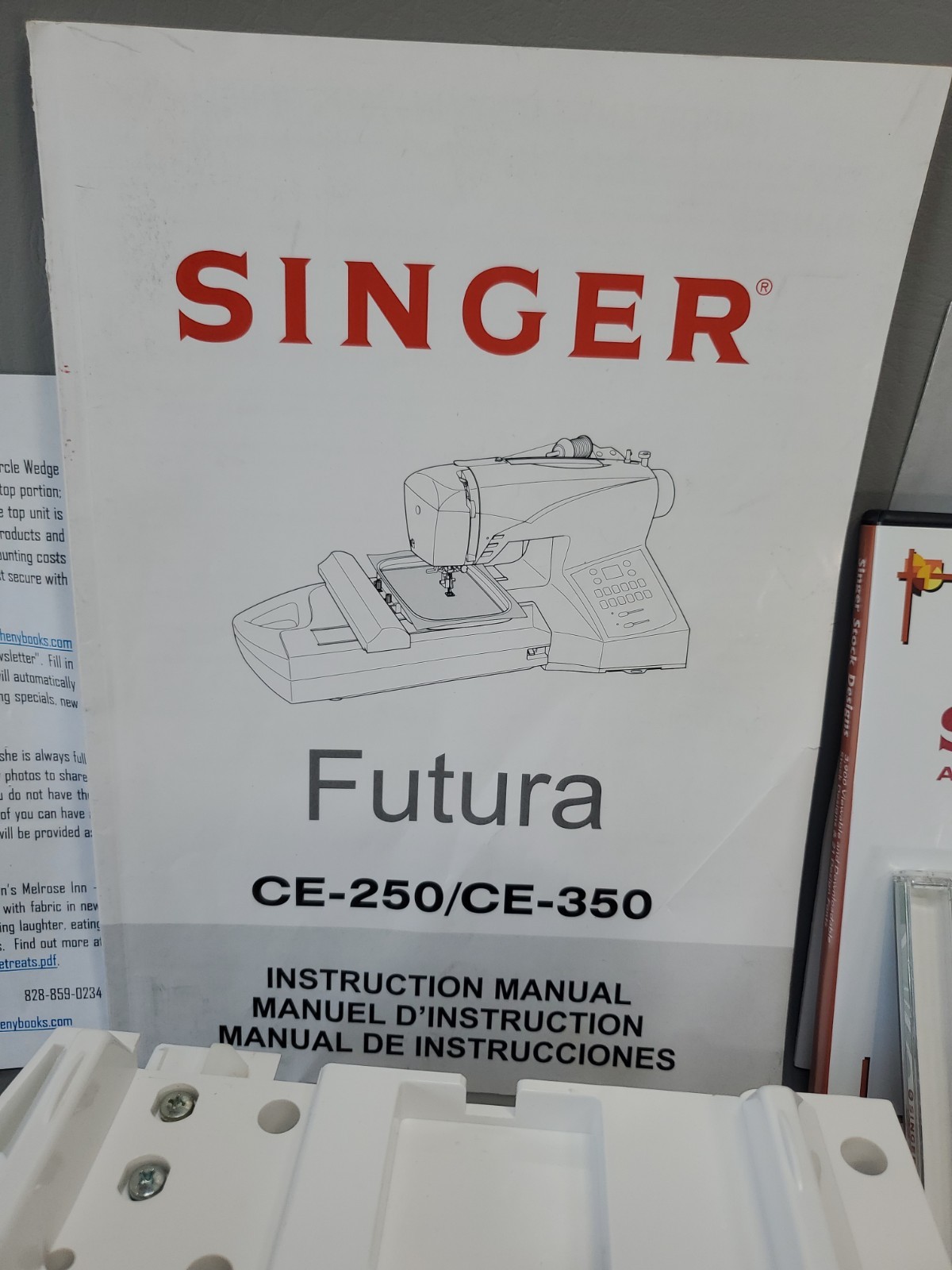 Singer Futura CE-250 Sewing Machine Embroidery Unit, Hoops, Manual, CDs + More