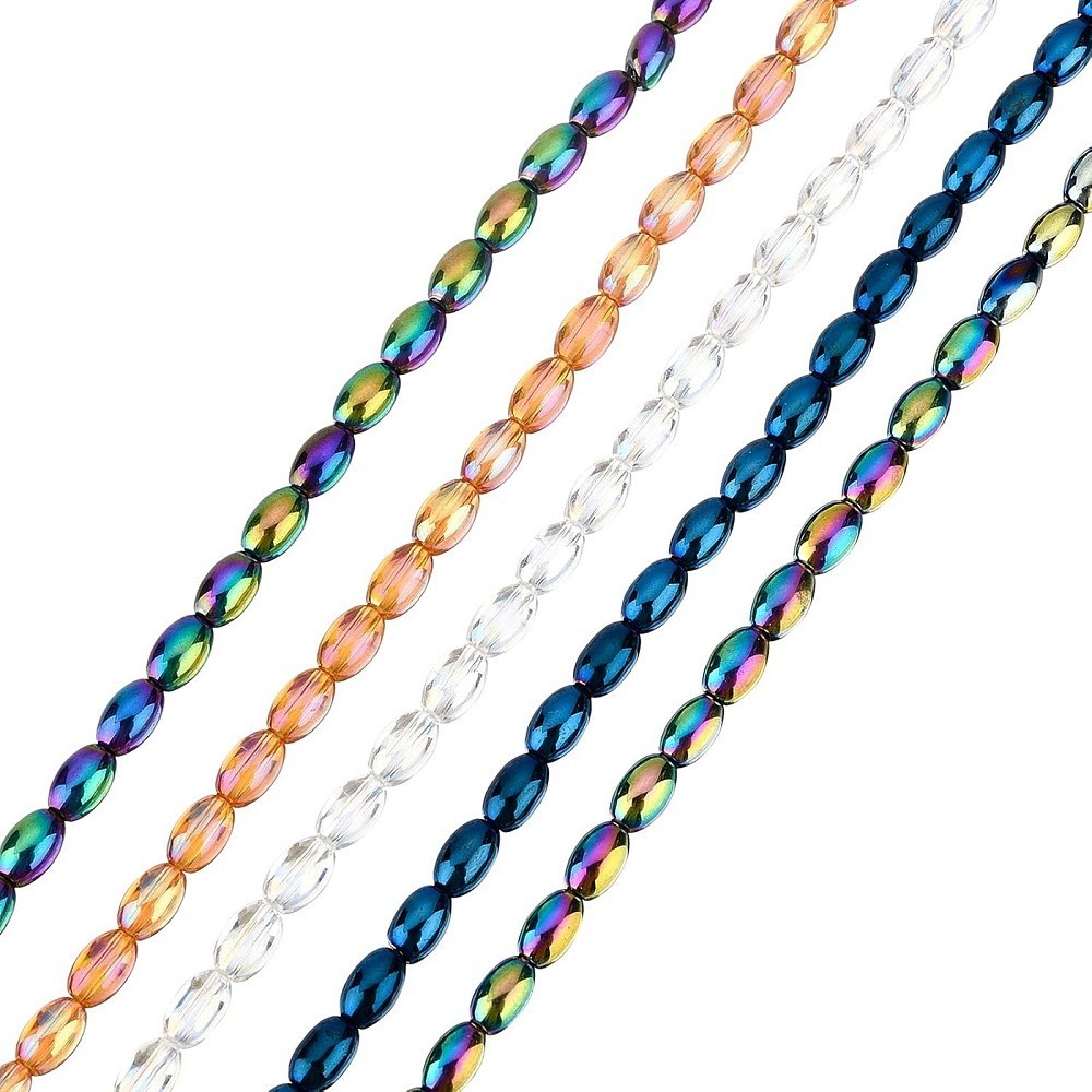 10 Strands 2 style Electroplate Glass Beads Strands Oval Mixed color 6.5×4.5mm
