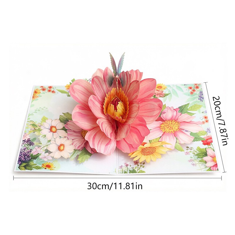 Hummingbird Floral 3D Pop Up Greeting Card For Birthdays Holidays Gift