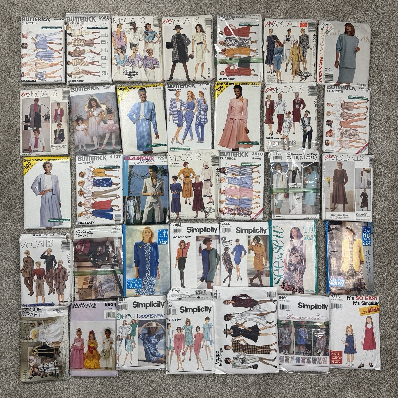 1960s-2000 Clothing Patterns 125+ Adult Child Simplicity Butterick McCalls Vogue