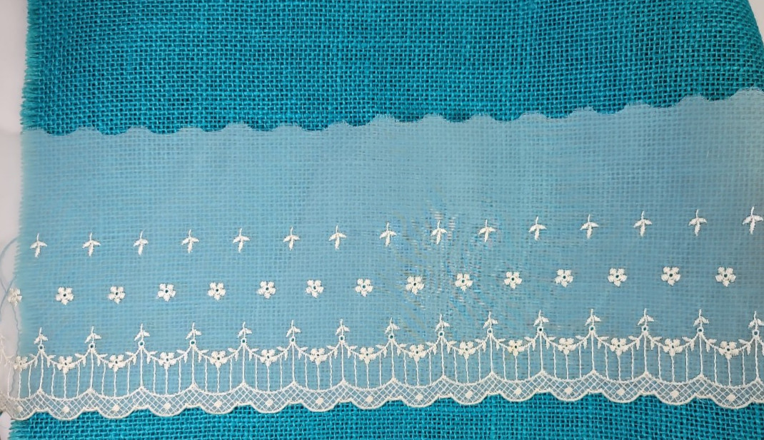 Vtg Light Cream Floral Embroidered Sheer Border Lace Trim Eyelet Scallop 5″ Wide