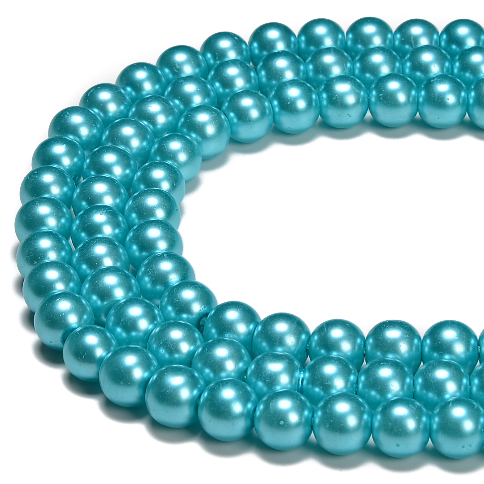 Aqua Blue Glass Pearl Smooth Round Beads 3mm 4mm 6mm 8mm 10mm 12mm 15.5″ Strand