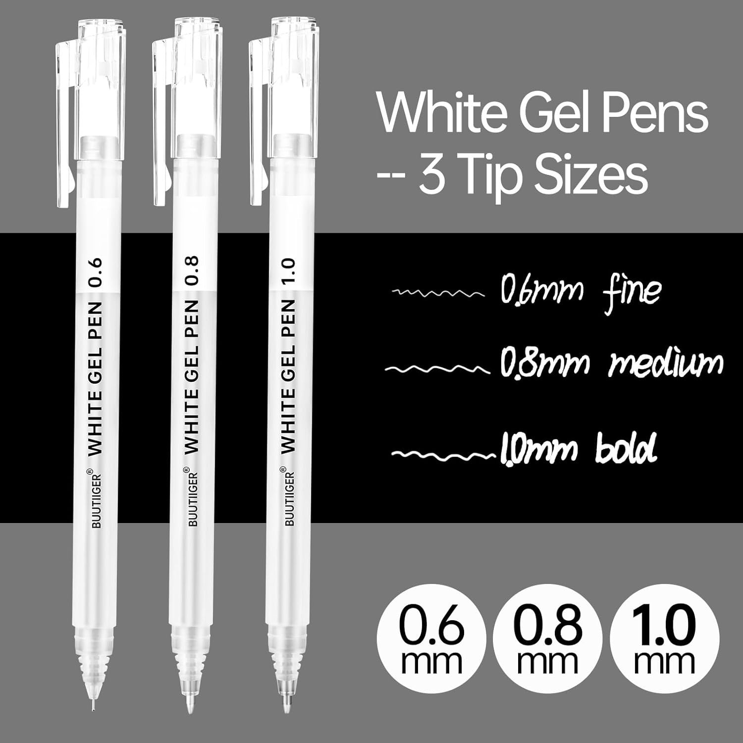 BUUTIIGER White Gel Pens – 0.6/0.8/1.0mm Fine Point Opaque White Archival Ink