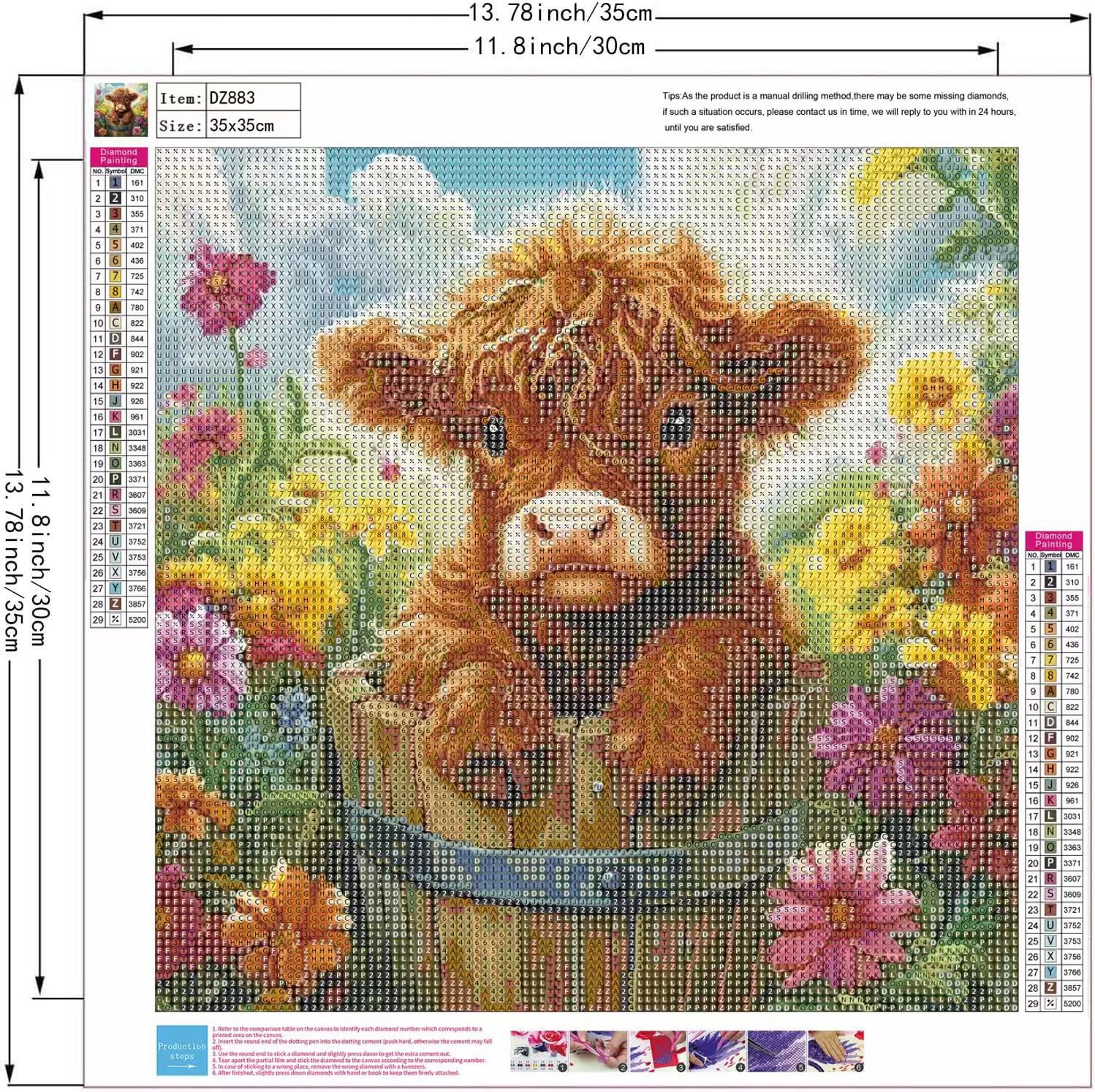 Highland Cow Diamond Art Kits for Adults, 5D Diamond Painting Kits Flower,DIY Fu