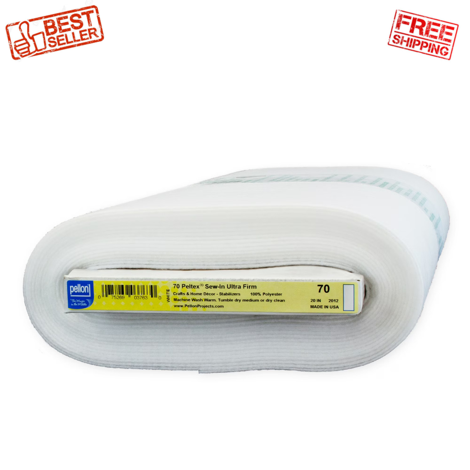 Pellon 70 Peltex Sew-in Fabric Stabilizer, White 20″ x 10 Yards by the Bolt