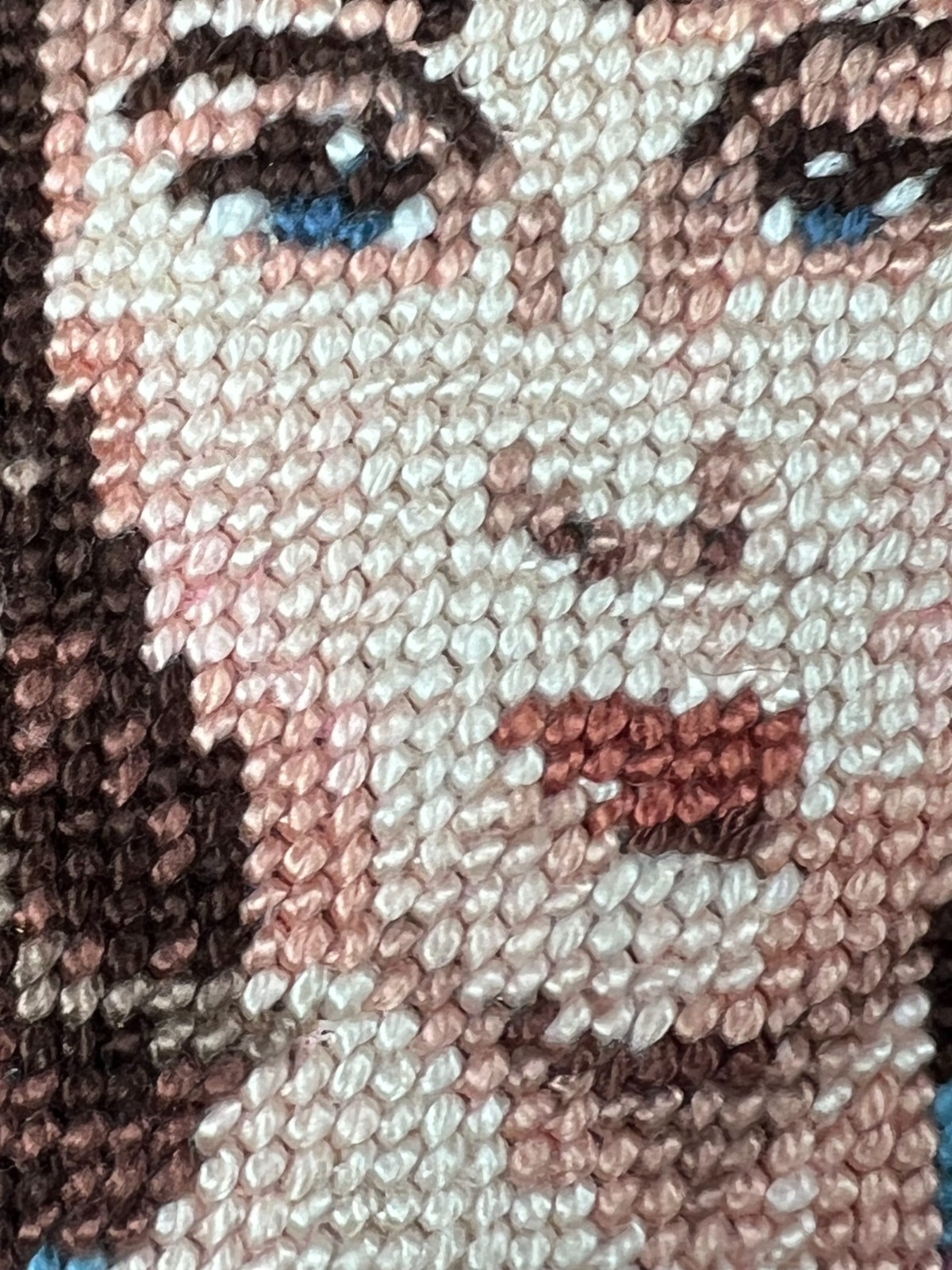 Completed limited needlepoint art portrait Pinkie Vienna Austria gallery wall