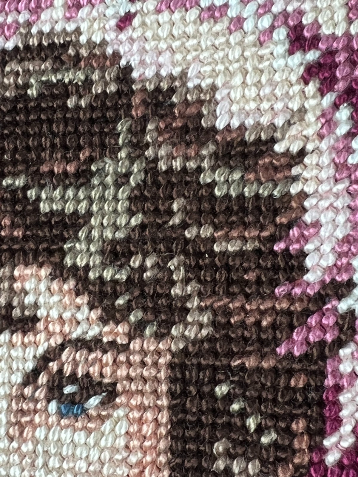 Completed limited needlepoint art portrait Pinkie Vienna Austria gallery wall