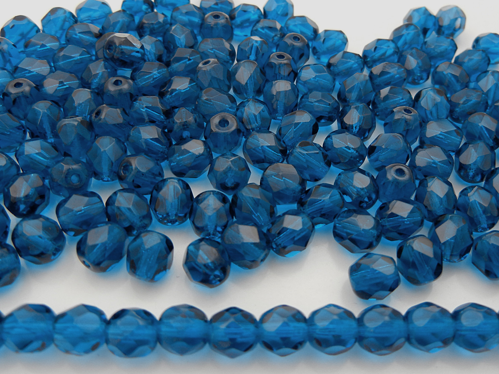 Czech Fire Polished Round Faceted Glass Beads in Dark Aqua 16″ strand, rich blue