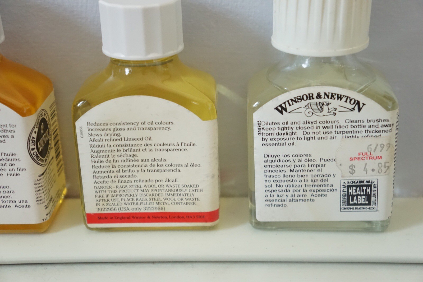 3-Lot Vintage W&N Linseed Oils + English Distilled Turpentine for Oil Paint