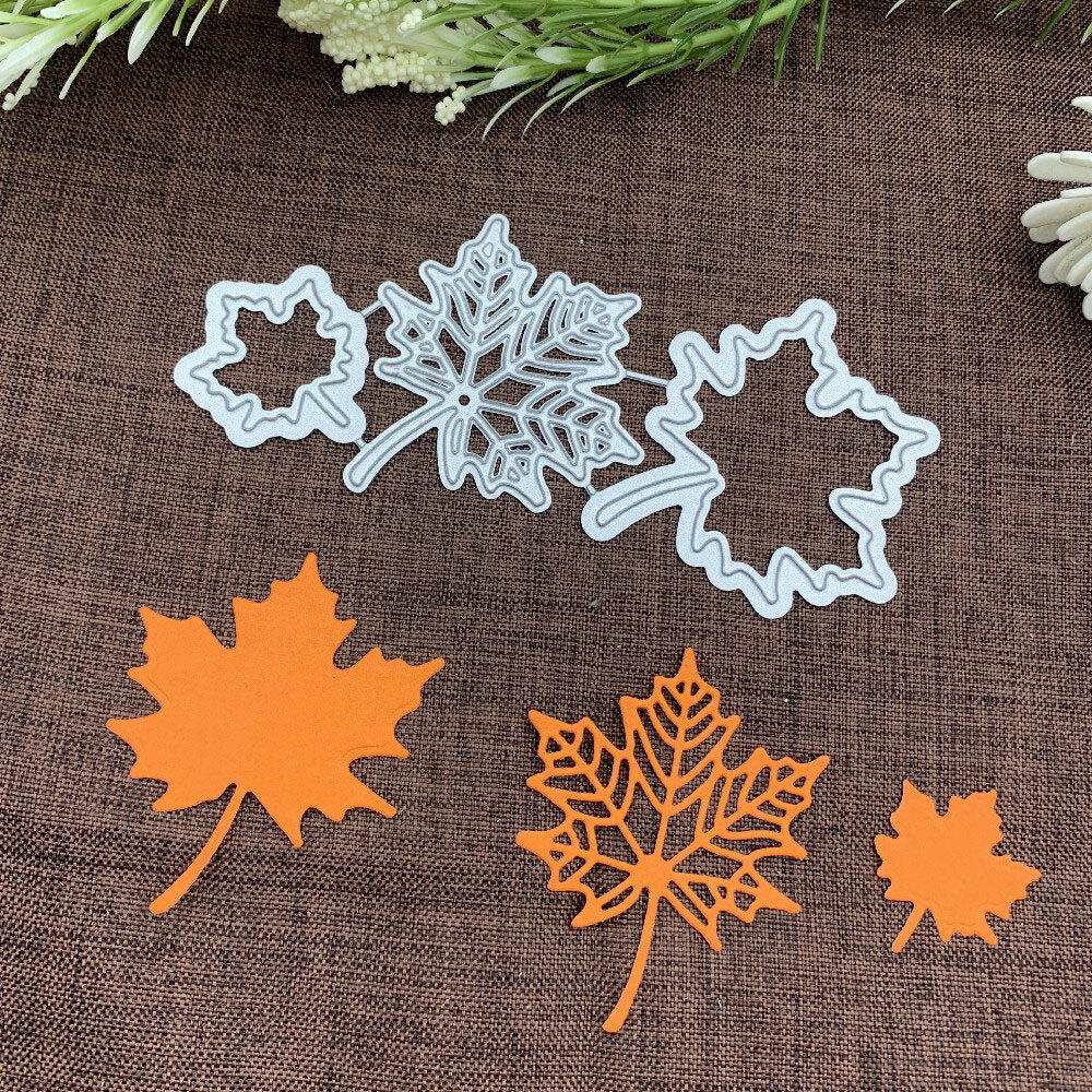 3pcs Metal Silvery DIY Hand Embossing Card Maple Leaf Cutting Dies Carbon Steel