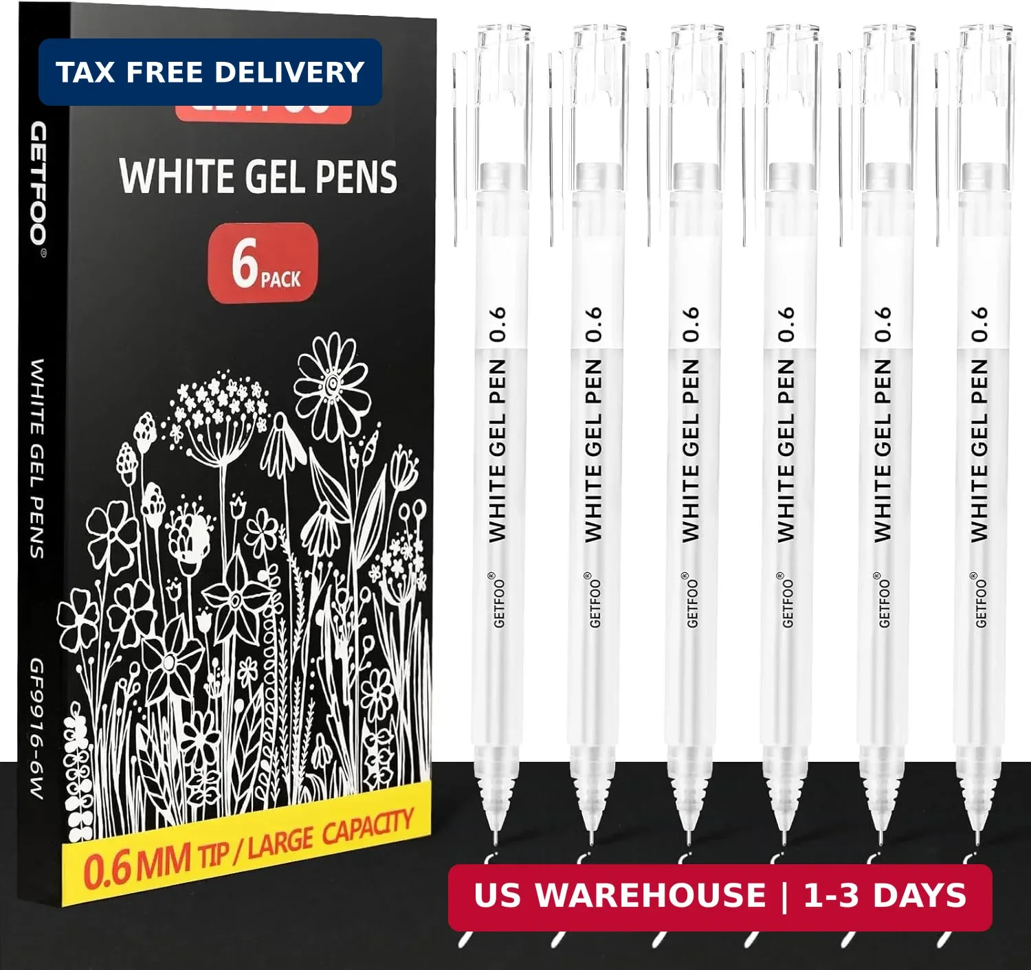 White Gel Pens 0.6mm Fine Point Opaque White Archival Ink Pen for Art, Coloring,