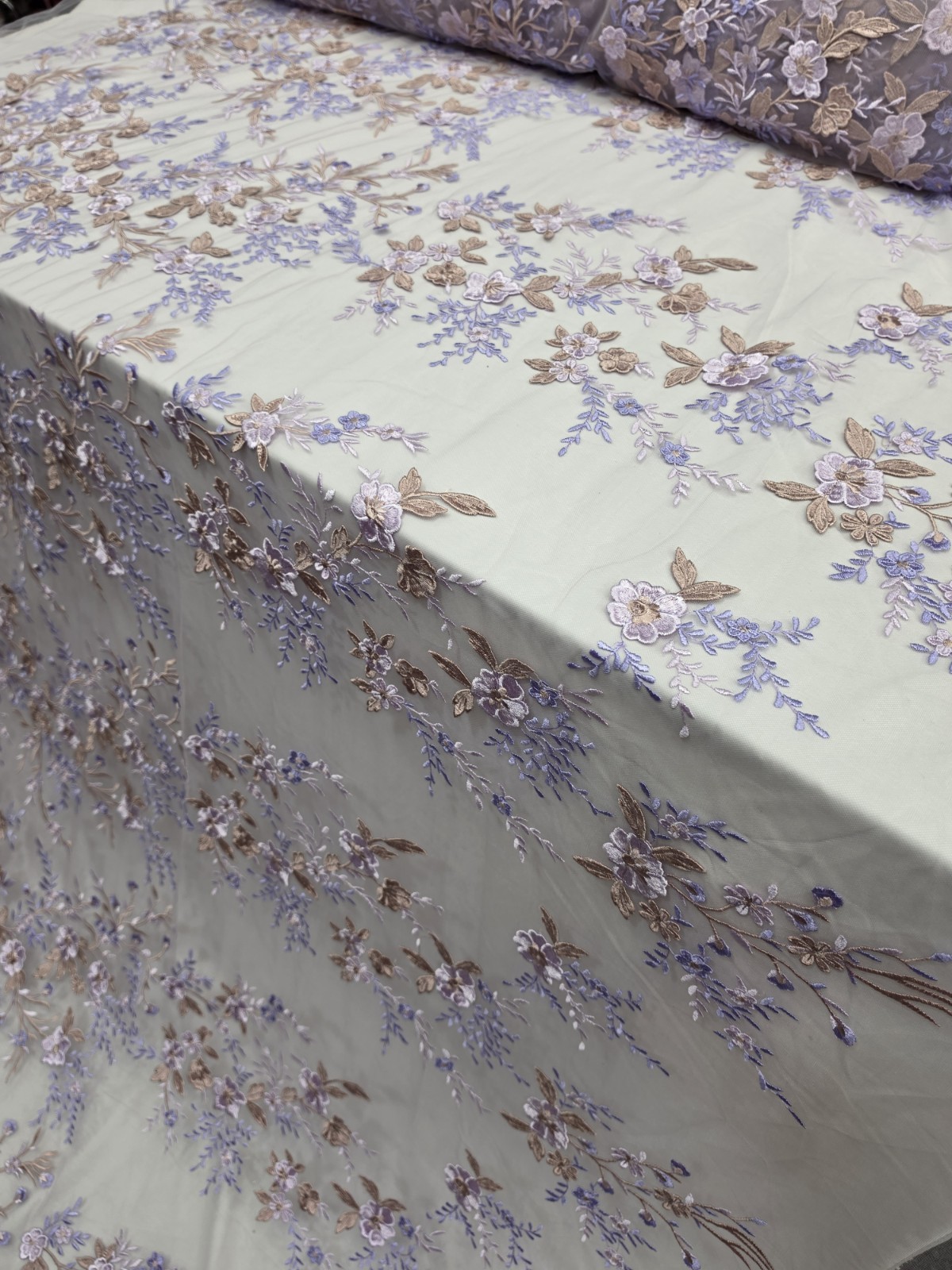 Lavender Lace Floral Flowers 3d Beige Embroidery Multicolor Fabric Sold By Yard