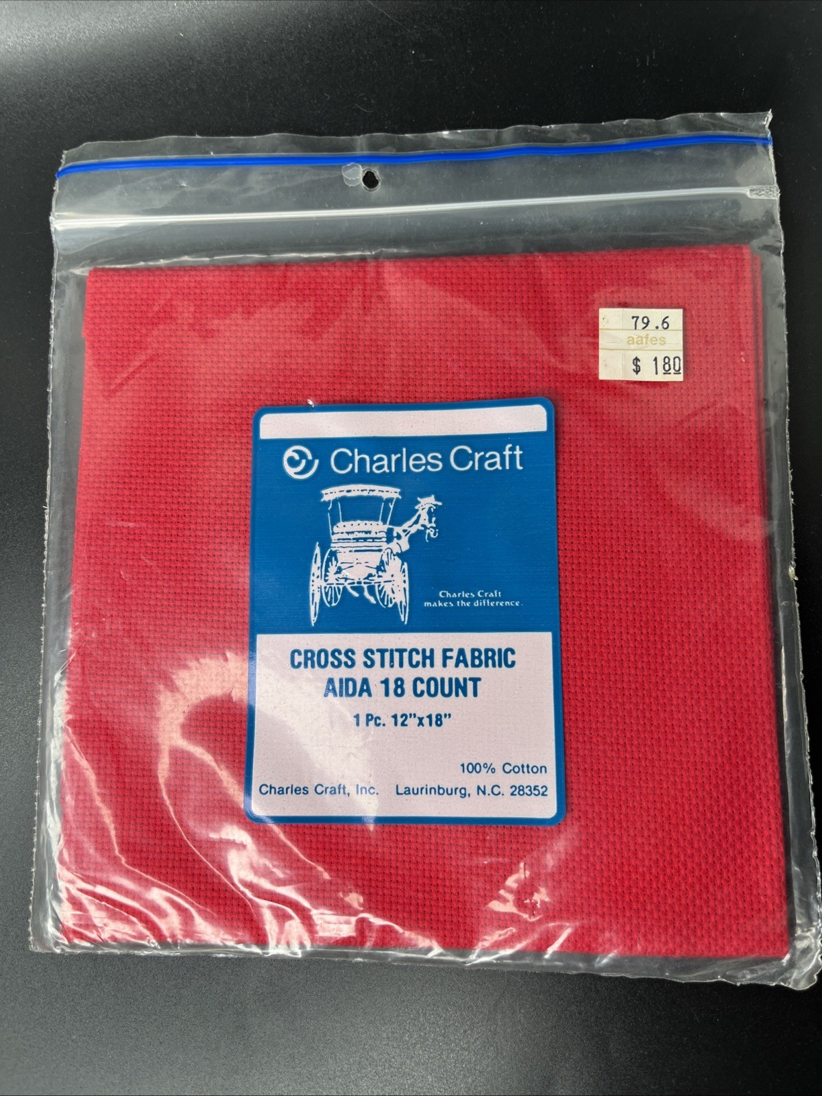 Vintage RED Cross Stitch Aida Fabric 12″x18″ Cotton Charles Craft 18 Count 1 PC