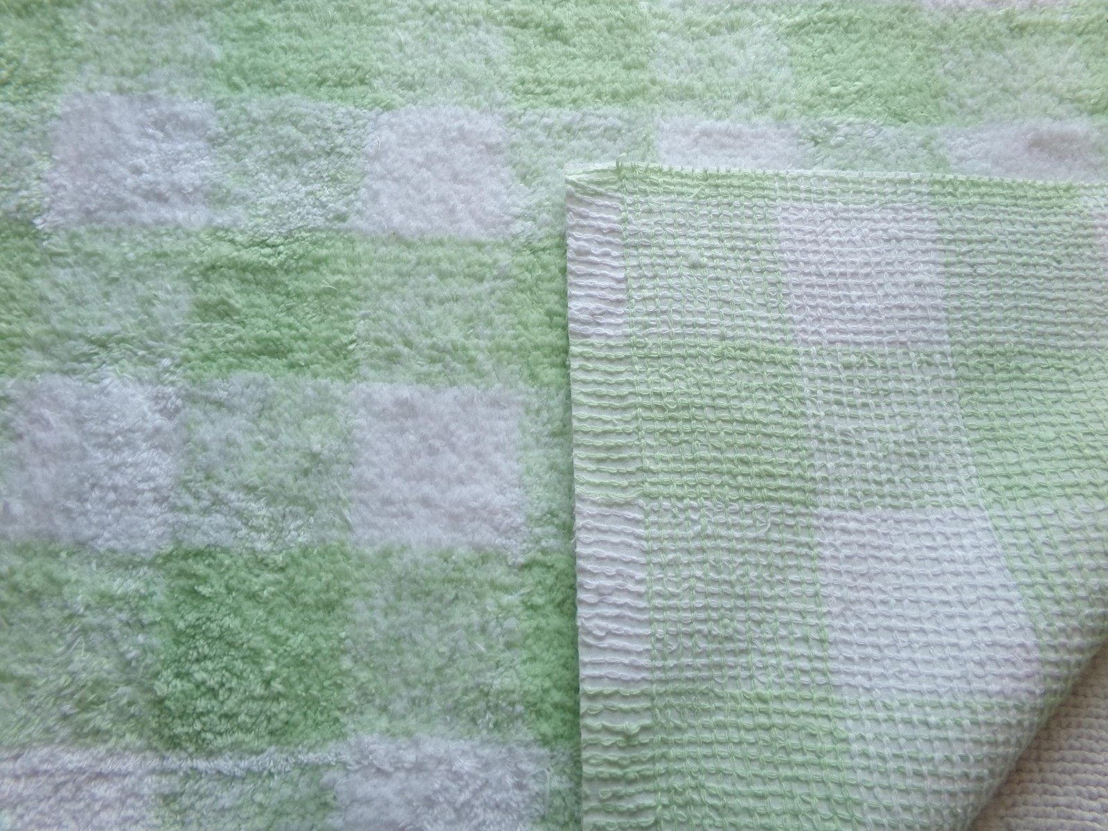 cuddly green gingham vtg terry chenille fabric soft cotton blend 19×25″