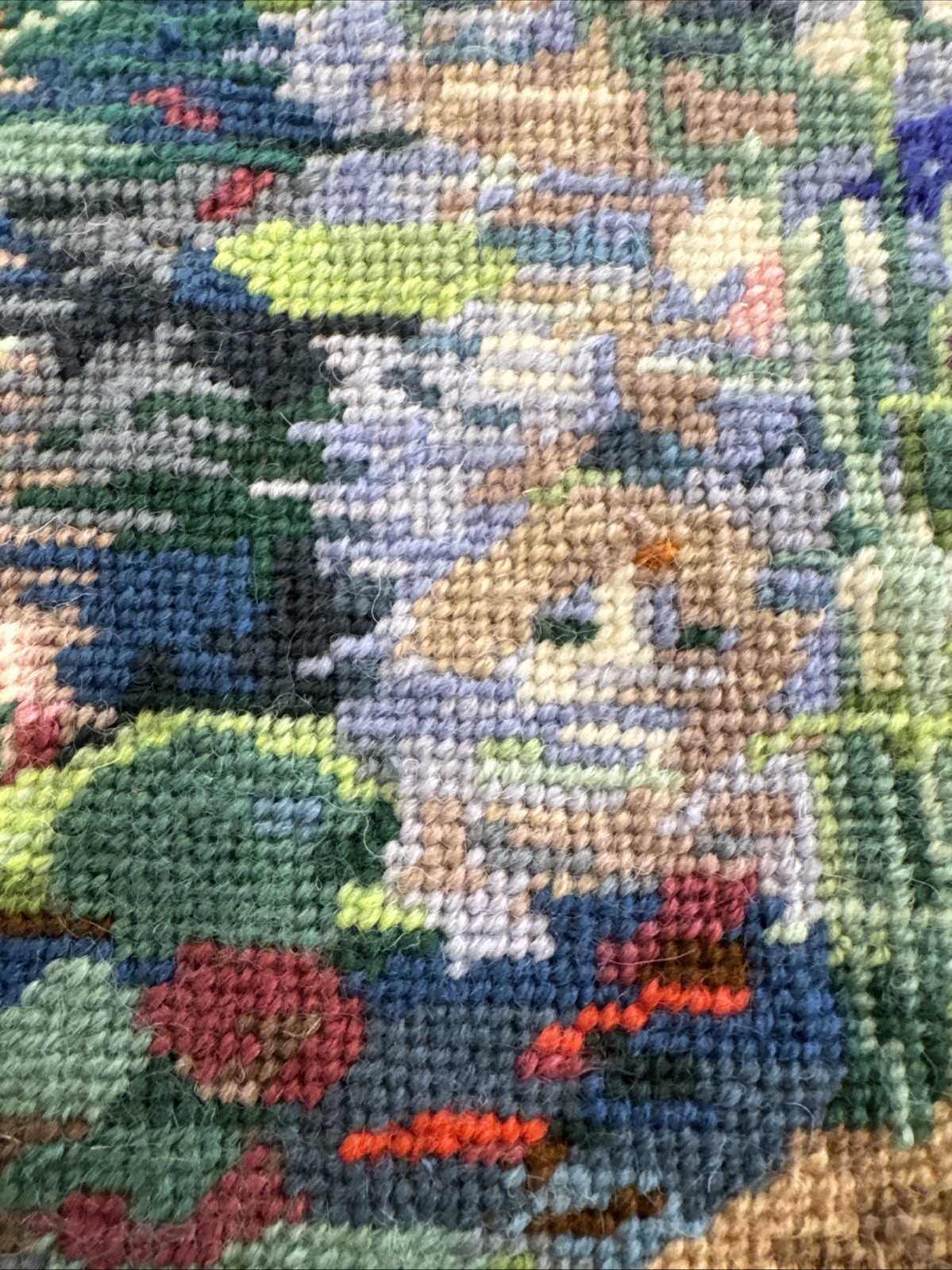 Bucilla Needlepoint #4721 Reflections Completed Cat Lily Pond Flowers Vintage 96
