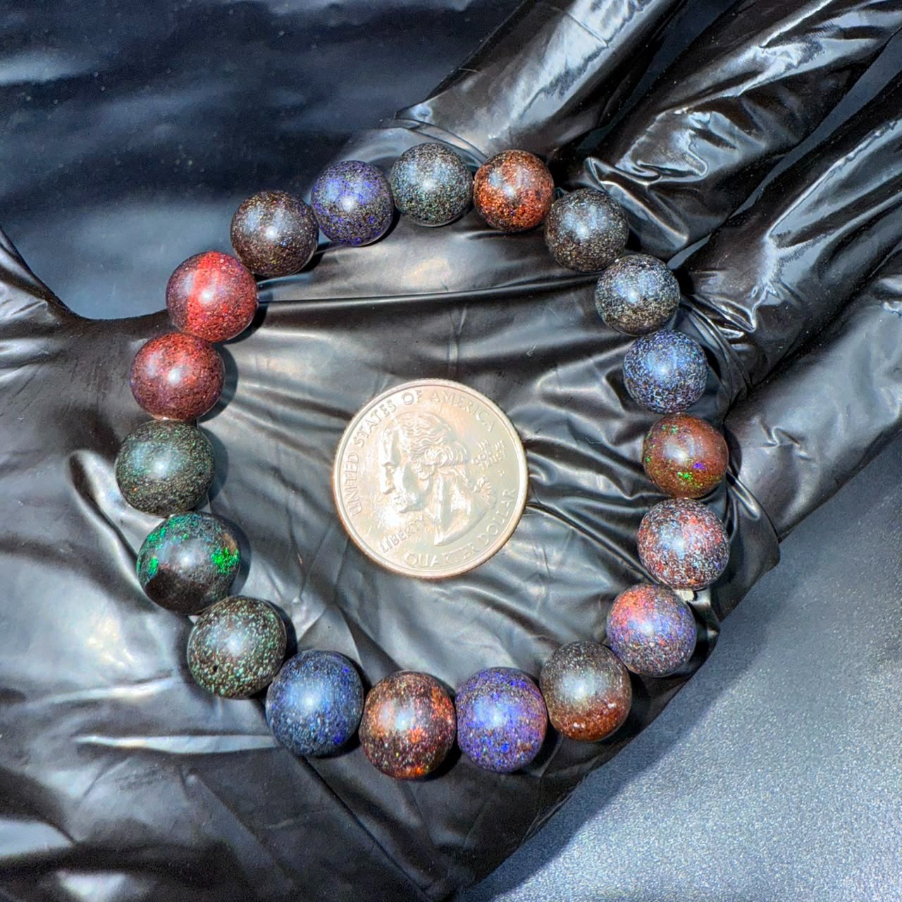 101.CT Natural Matrix Opal Beaded Bracelet 10X10MM| Multi Fire Gemstone Jewelry