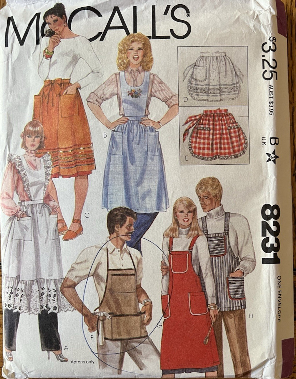 McCall’s 8231 APRONS Full Half BBQ Carpenter Unisex Adult sewing pattern UNCUT