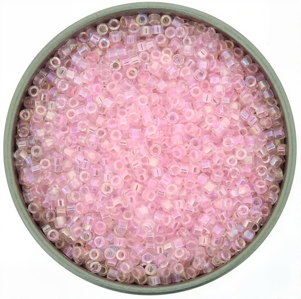 DB071 Miyuki Delica Seed Beads, Size 11/0 Soft Pink Lined Crystal AB 7GM Tube