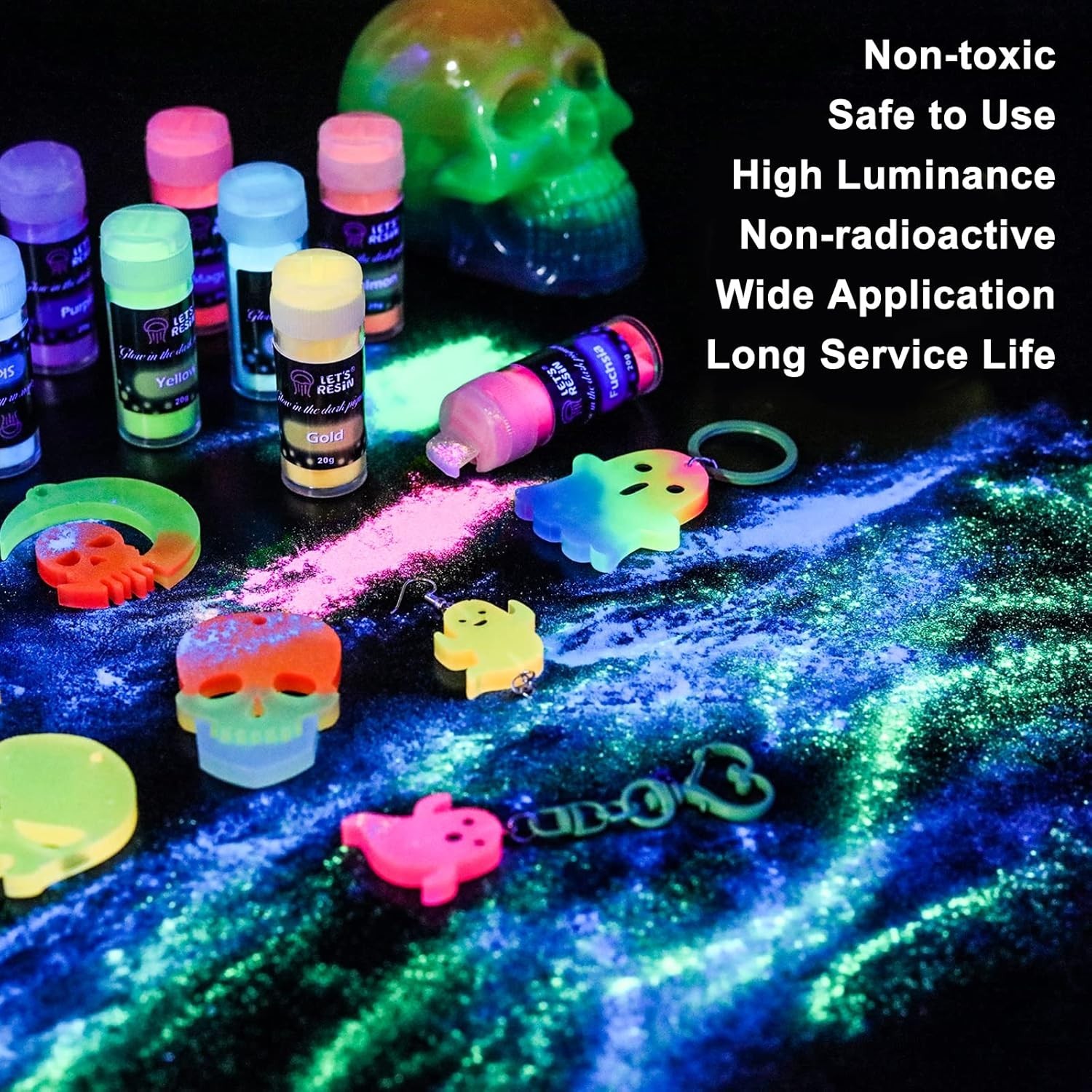 12 Colors Glow in The Dark Pigment Powder – 20g/0.7oz Each Bottle Epoxy Resin…