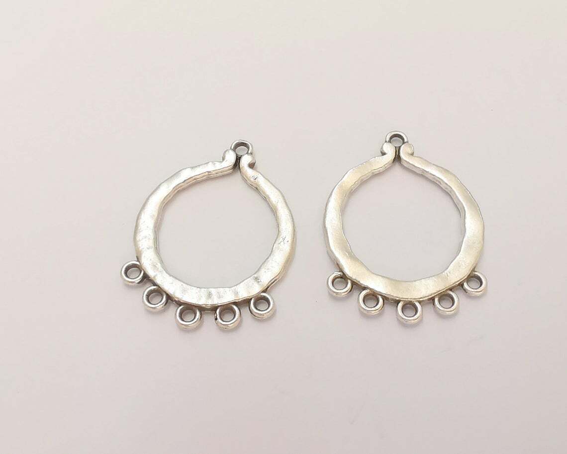 2 Dangle Circle Connector Charms Earring base Antique Silver Plated G22701