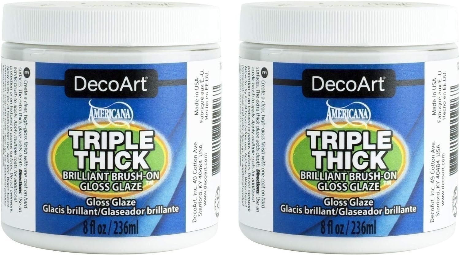 2-Pack Bundle – DecoArt Triple Thick Gloss Glaze (Jar) – 8-Ounces Each